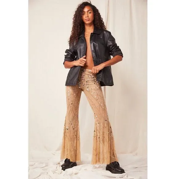 Free People Center Stage Embellished Flare Pants - Picture 2 of 10